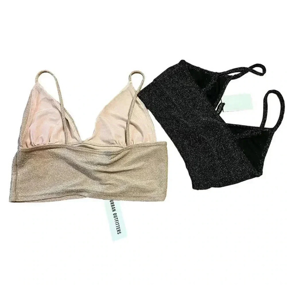 NWT Lot of 2 Bralettes Size Med / Large Muave Black Shimmer VNeck Stretch Party - Picture 2 of 3